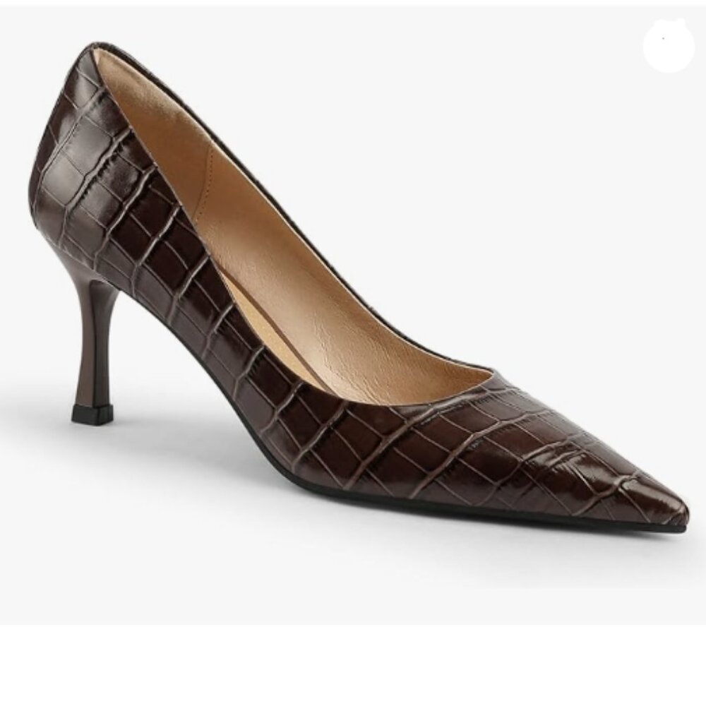 Fowt Simple Solid Croc-Embossed Pointed Toe Black… - image 1